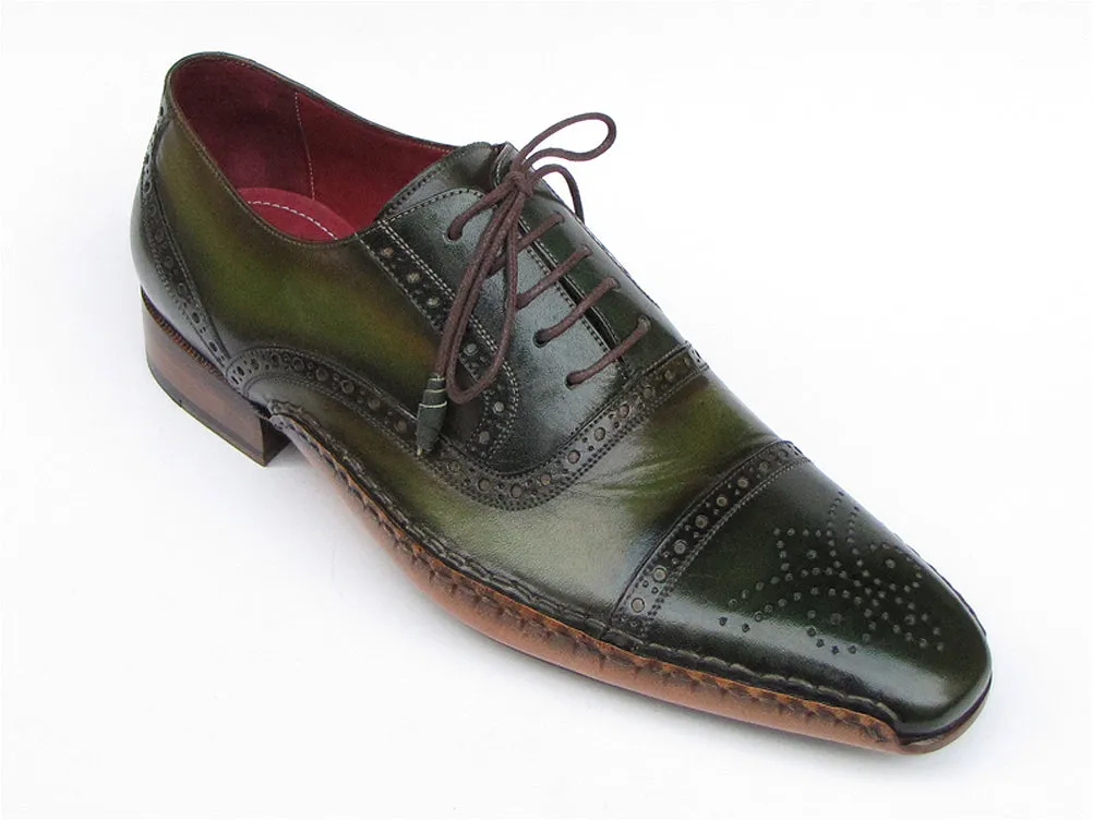 Paul Parkman Men's Side Handsewn Captoe Oxfords Green / Yellow Shoes (Id#5032)